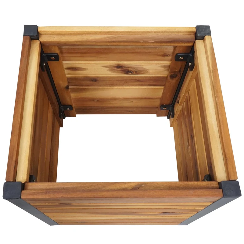 Bac à fleurs extérieur avec insert amovible 32x34x34 cm bois d’acacia aluminium marron 04_0007218