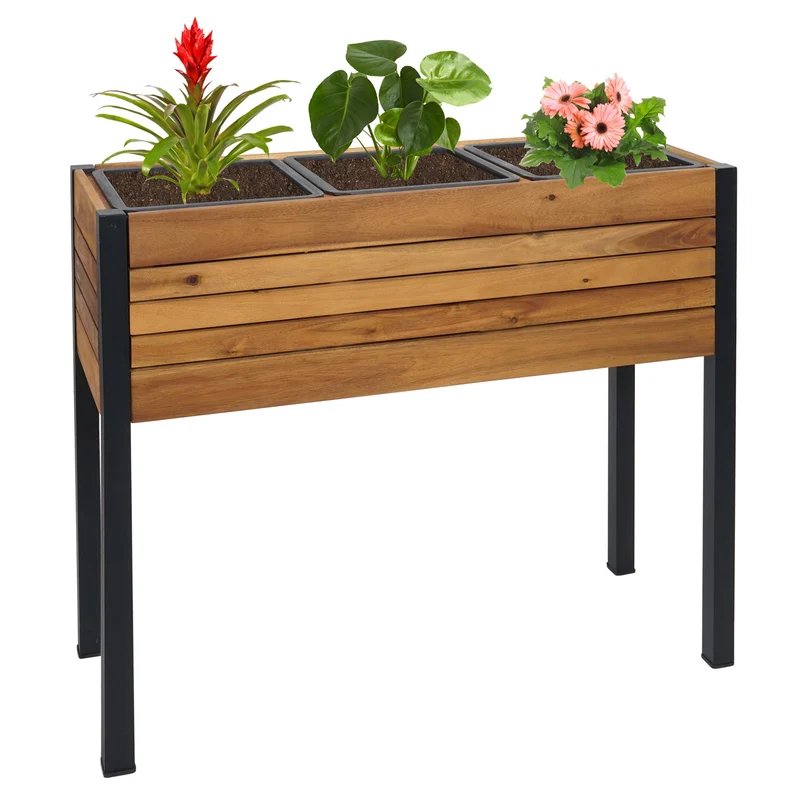 Jardinière sur pieds avec inserts amovibles 75x81x30 cm bois d’acacia aluminium marron 04_0007216