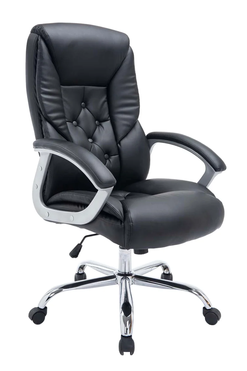 Fauteuil de bureau XXL jusqu’à 210 kg réglable en hauteur et pivotant PVC noir et métal chromé 10_0002392