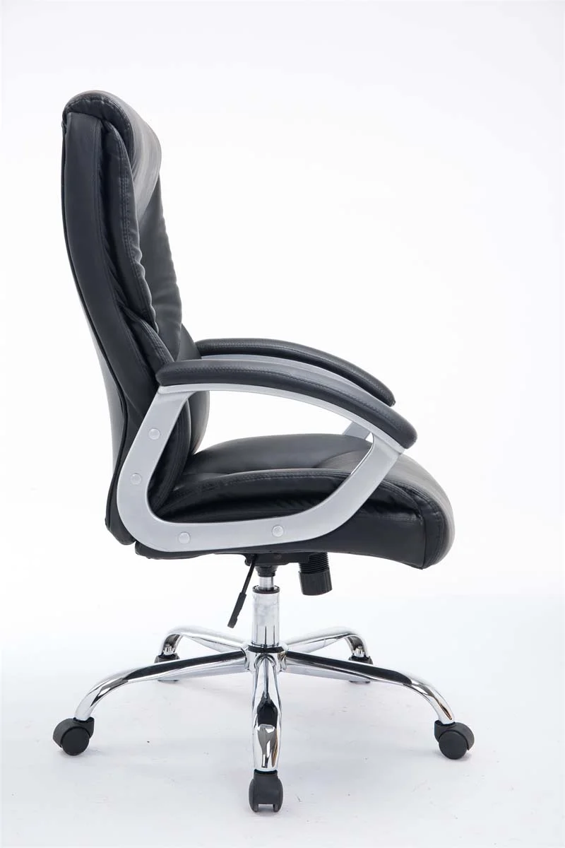 Fauteuil de bureau XXL jusqu’à 210 kg réglable en hauteur et pivotant PVC noir et métal chromé 10_0002392