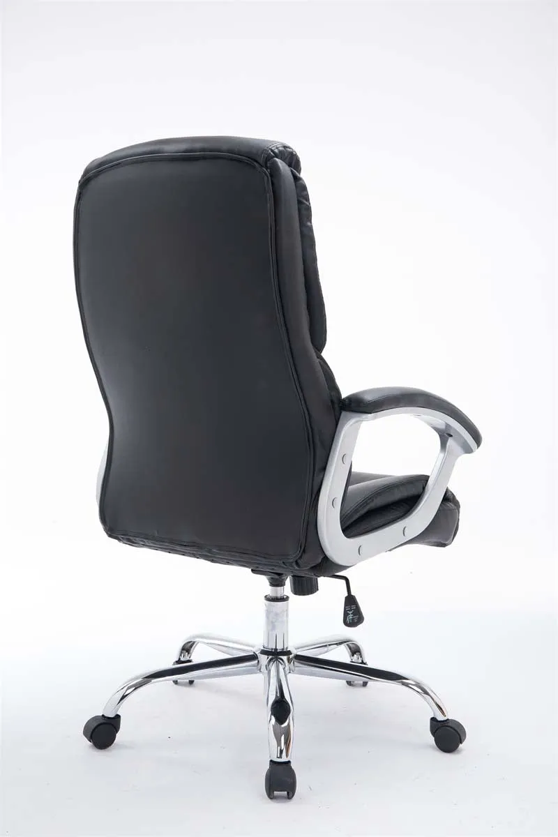 Fauteuil de bureau XXL jusqu’à 210 kg réglable en hauteur et pivotant PVC noir et métal chromé 10_0002392