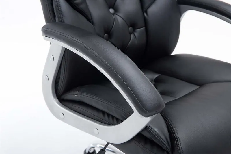 Fauteuil de bureau XXL jusqu’à 210 kg réglable en hauteur et pivotant PVC noir et métal chromé 10_0002392