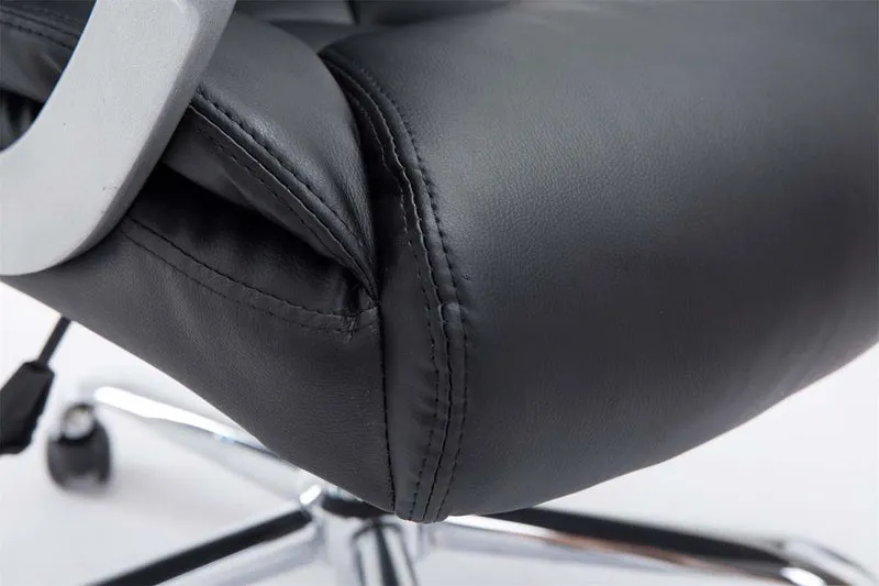 Fauteuil de bureau XXL jusqu’à 210 kg réglable en hauteur et pivotant PVC noir et métal chromé 10_0002392