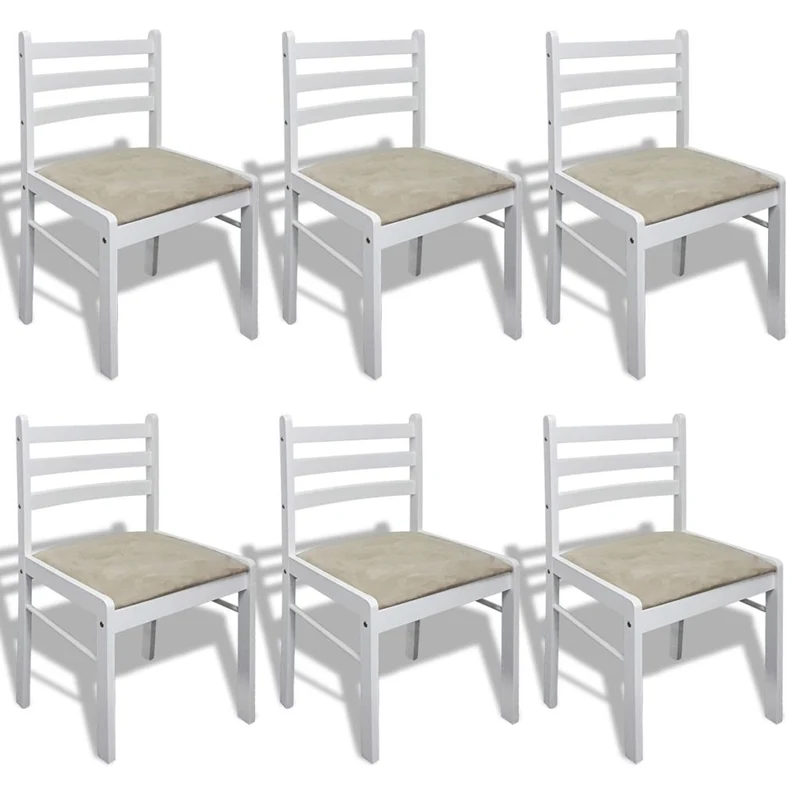 Lot de 6 chaises de salle à manger cuisine design classique bois solide et velours blanc CDS022154