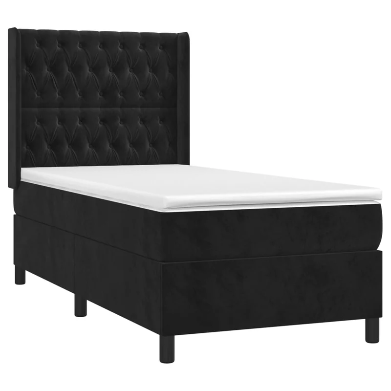Cadre de lit LED avec sommier tête de lit matelas 100x200 cm tissu velours noir TDL0209316