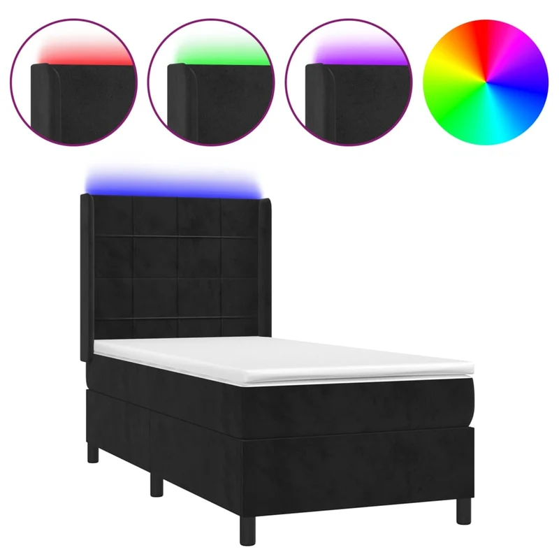 Cadre de lit LED avec sommier tête de lit matelas 80x200cm tissu velours noir TDL0209092