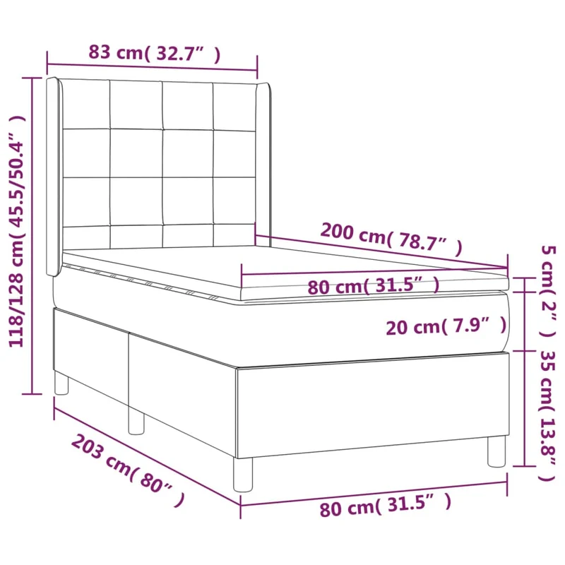 Cadre de lit LED avec sommier tête de lit matelas 80x200cm tissu velours noir TDL0209092