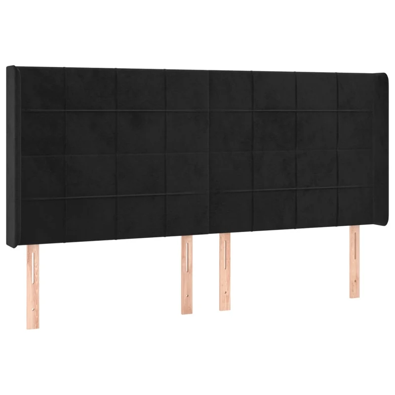 Tête de lit accessoire couchage chambre à coucher meuble avec rebord latéral 203 x 16 x 118/128 cm Tissu velours noir TDL0204499
