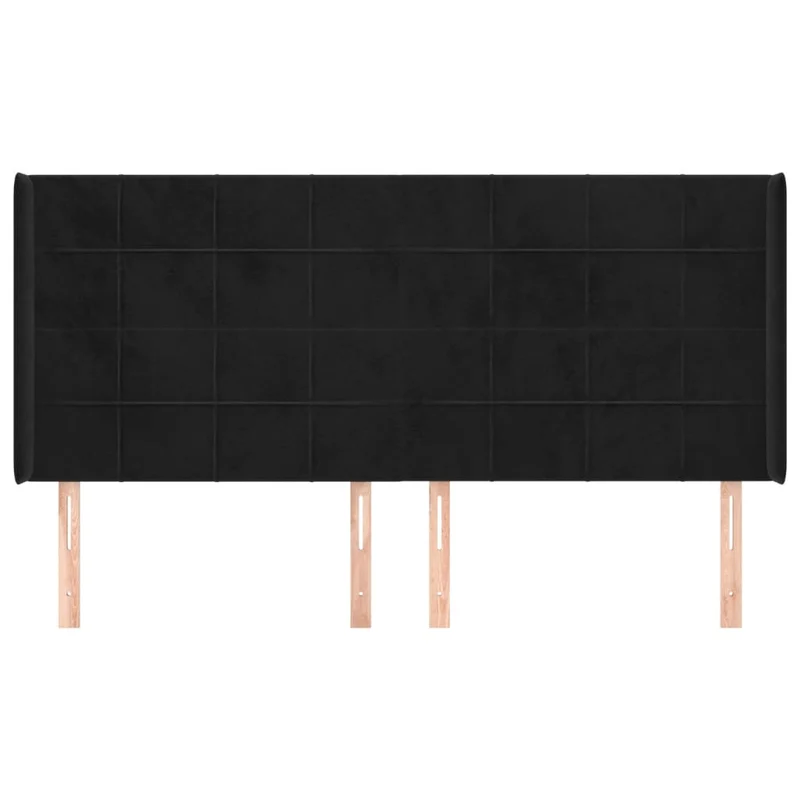 Tête de lit accessoire couchage chambre à coucher meuble avec rebord latéral 203 x 16 x 118/128 cm Tissu velours noir TDL0204499