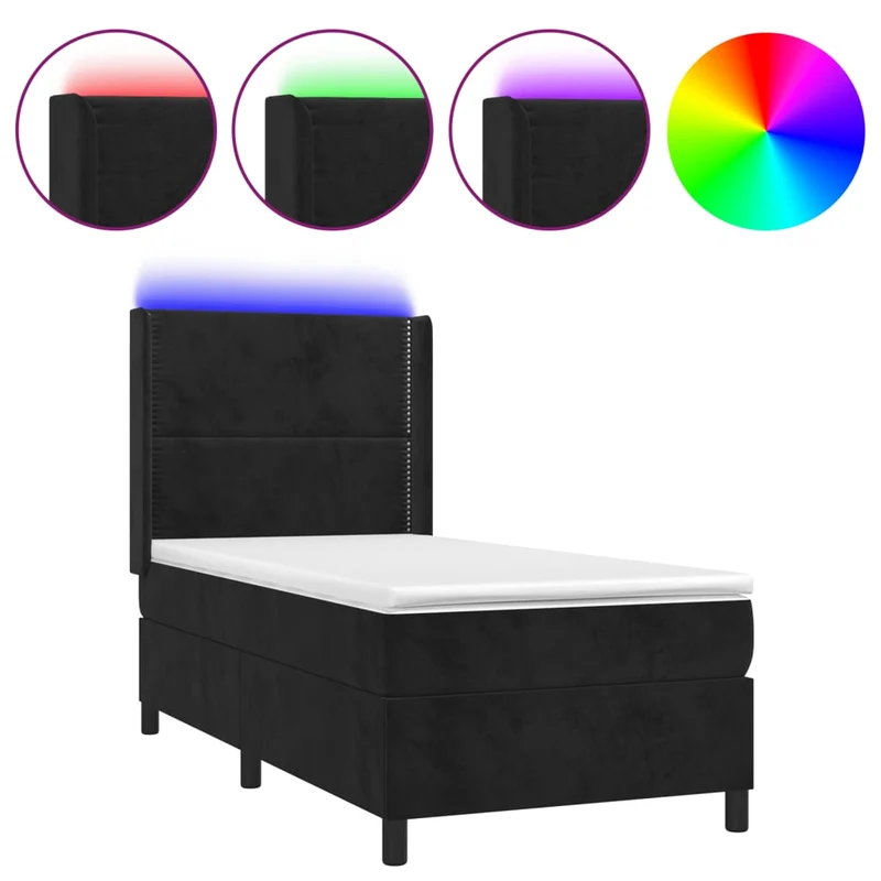 Cadre de lit LED avec sommier tête de lit matelas 100x200 cm tissu velours noir TDL0209323