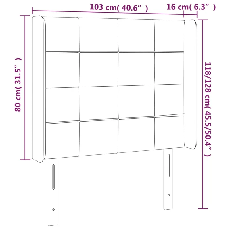 Tête de lit accessoire couchage chambre à coucher meuble avec rebord latéral 103 x 16 x 118/128 cm Tissu velours noir TDL0204626