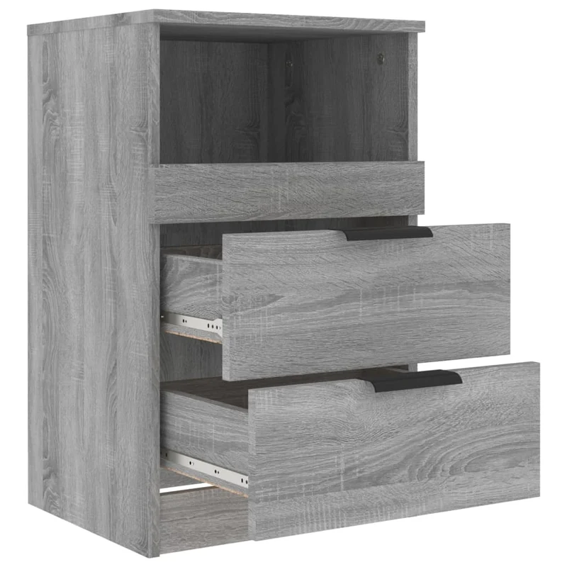 Table de chevet avec deux tiroirs et compartiment ouvert 40 x 36 x 65 cm bois d'ingénierie gris DEC034688