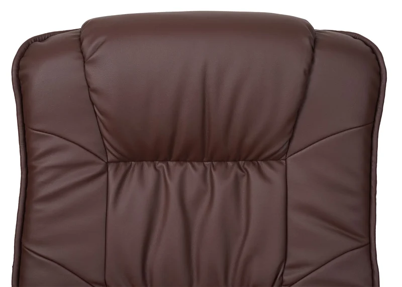 Fauteuil TV de relaxation avec repose-pieds pieds en bois d'eucalyptus assise en PVC rouge-marron 04_0006838
