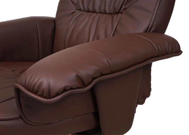 Fauteuil TV de relaxation avec repose-pieds pieds en bois d'eucalyptus assise en PVC rouge-marron 04_0006838