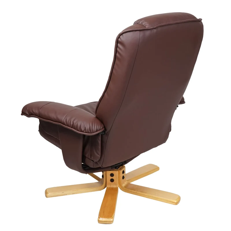 Fauteuil TV de relaxation avec repose-pieds pieds en bois d'eucalyptus assise en PVC rouge-marron 04_0006838