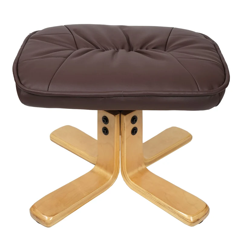 Fauteuil TV de relaxation avec repose-pieds pieds en bois d'eucalyptus assise en PVC rouge-marron 04_0006838
