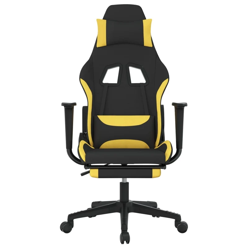 Fauteuil de bureau chaise gaming avec coussin lombaire avec repose-pieds en tissu noir et jaune DEC025840
