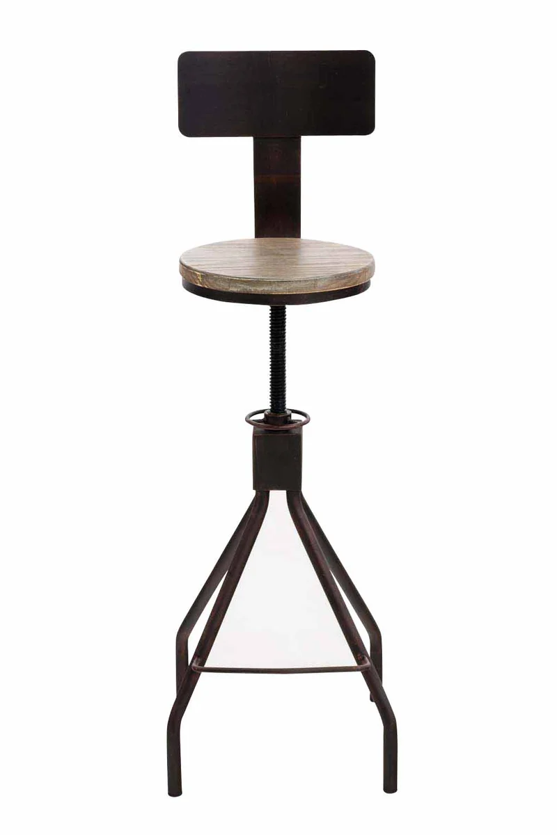Lot de 2 chaises haute avec repose-pieds avec dossier style industriel – assise bois massif et structure métal bronze 10_0006489