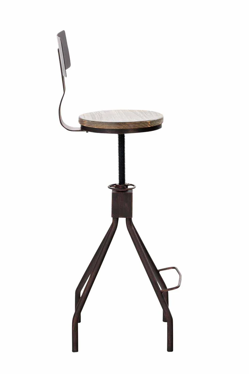 Chaise haute avec repose-pieds avec dossier style industriel – assise bois massif et structure métal bronze 10_0006099