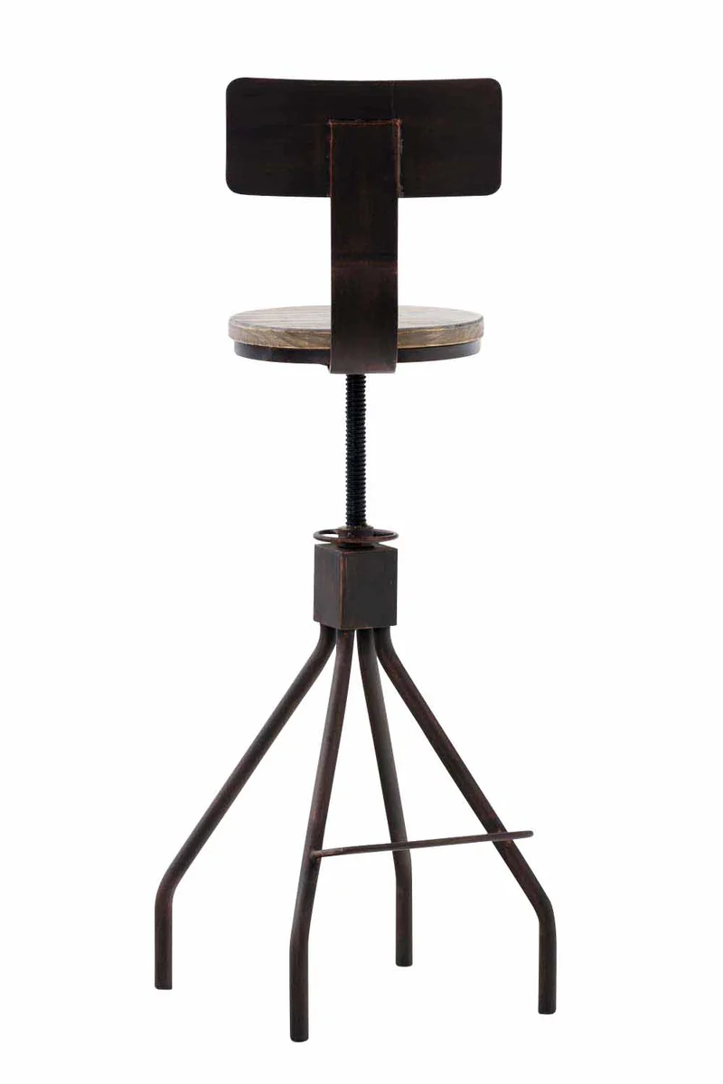 Chaise haute avec repose-pieds avec dossier style industriel – assise bois massif et structure métal bronze 10_0006099