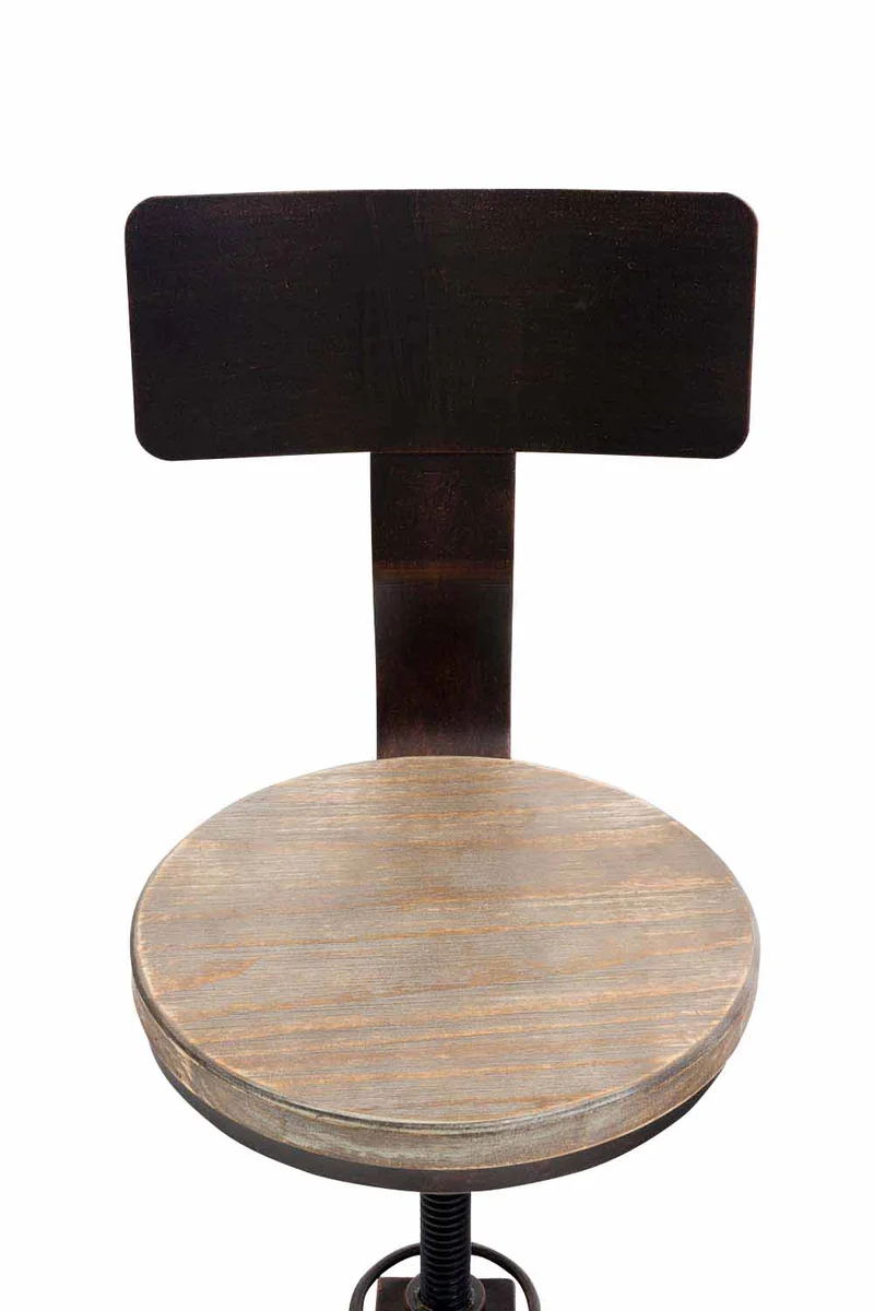 Chaise haute avec repose-pieds avec dossier style industriel – assise bois massif et structure métal bronze 10_0006099