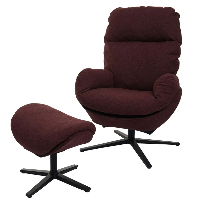 Fauteuil TV de relaxation avec repose-pieds fonction bascule rotatif en tissu bordeaux 04_0006821