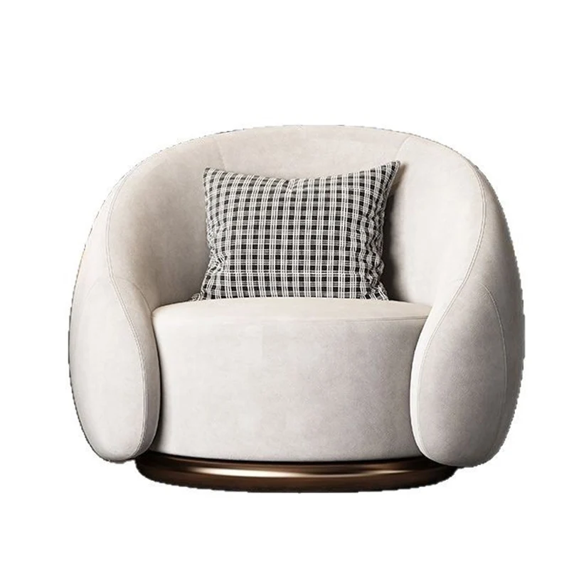 Modern Luxury Velvet Solid Wood Stainless Steel Semi-Enclosed Round Accent Chair Backrest For Living Room