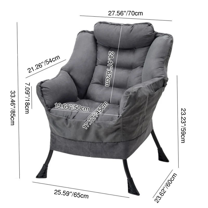 Modern Minimalist Linen Velvet Metal Rounded Square Accent Chair With Backrest Armrests For Living Room