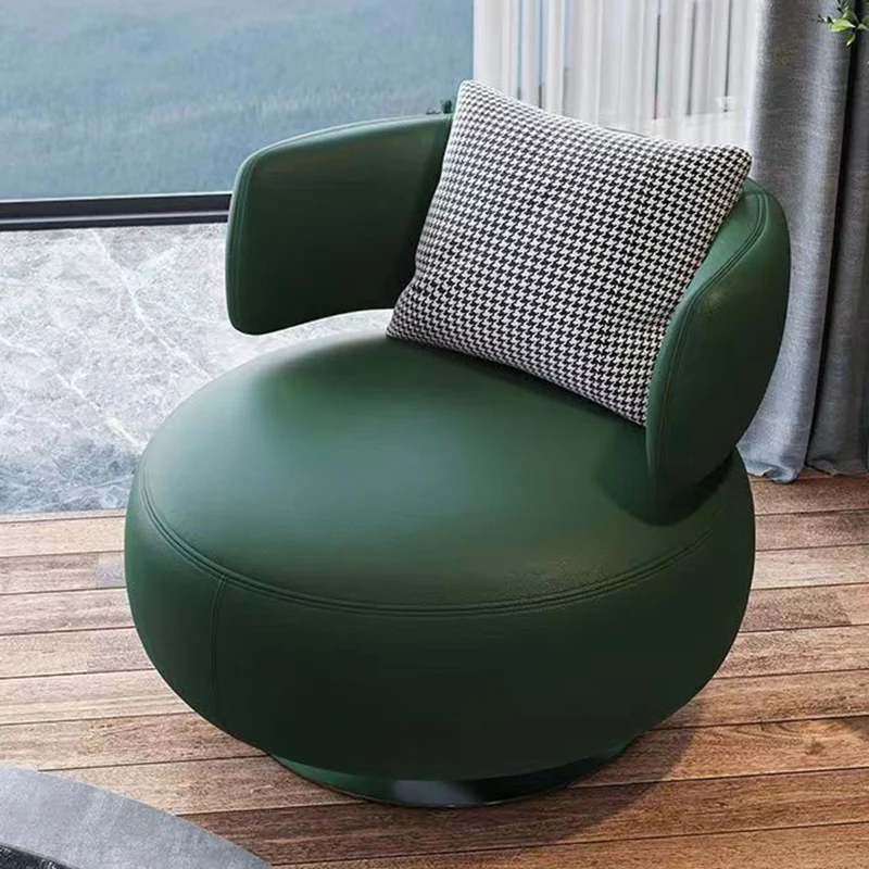 Contemporary Scandinavian Cat Scratch Leather Stainless Steel Curved Round Accent Chair With Backrest For Living Room