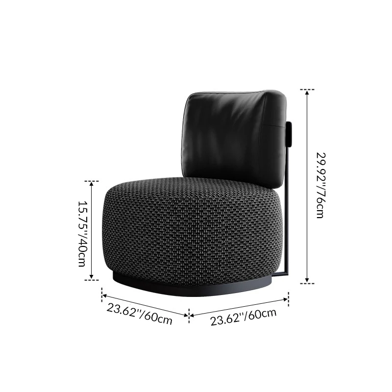 Contemporary Scandinavian Linen PU Leather Carbon Steel Round Square Accent Chair With Backrest For Living Room