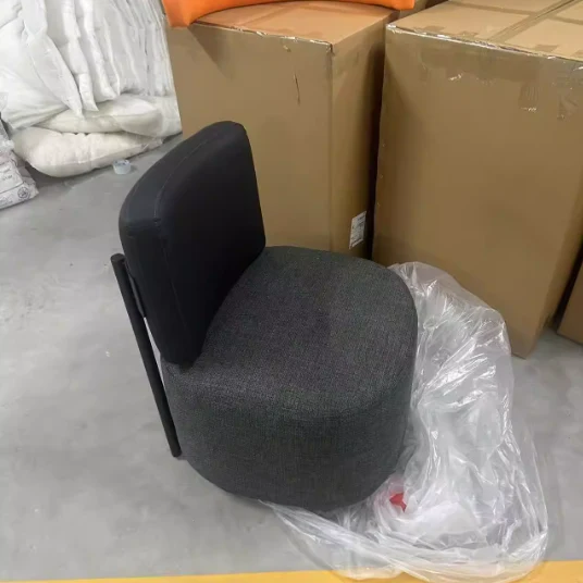 Contemporary Scandinavian Linen PU Leather Carbon Steel Round Square Accent Chair With Backrest For Living Room
