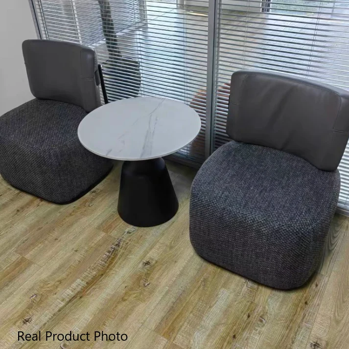 Contemporary Scandinavian Linen PU Leather Carbon Steel Round Square Accent Chair With Backrest For Living Room