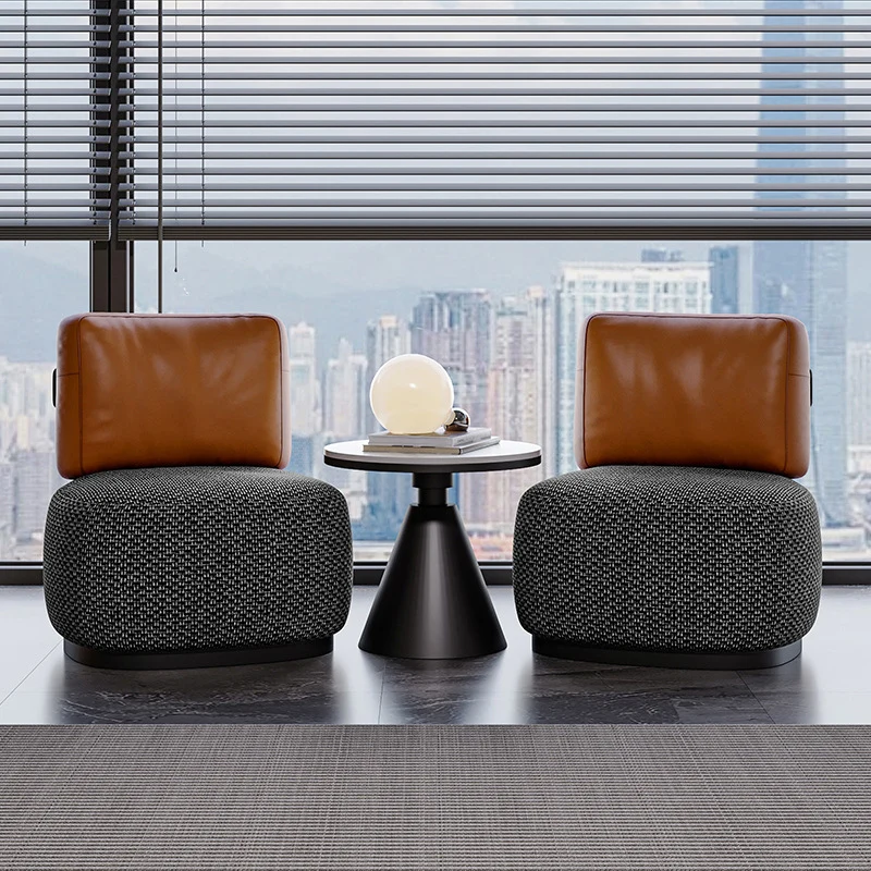 Contemporary Scandinavian Linen PU Leather Carbon Steel Round Square Accent Chair With Backrest For Living Room
