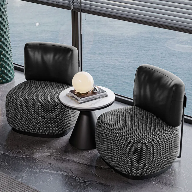 Contemporary Scandinavian Linen PU Leather Carbon Steel Round Square Accent Chair With Backrest For Living Room