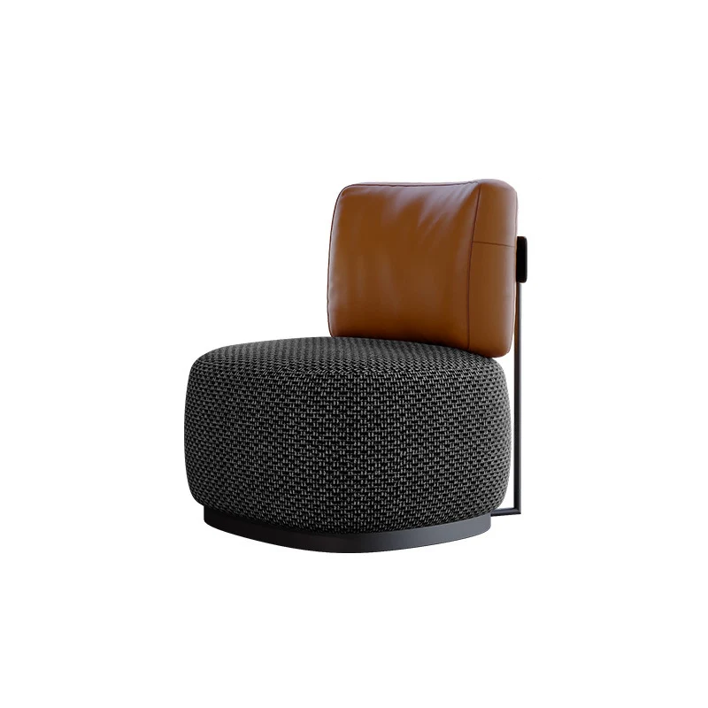 Contemporary Scandinavian Linen PU Leather Carbon Steel Round Square Accent Chair With Backrest For Living Room