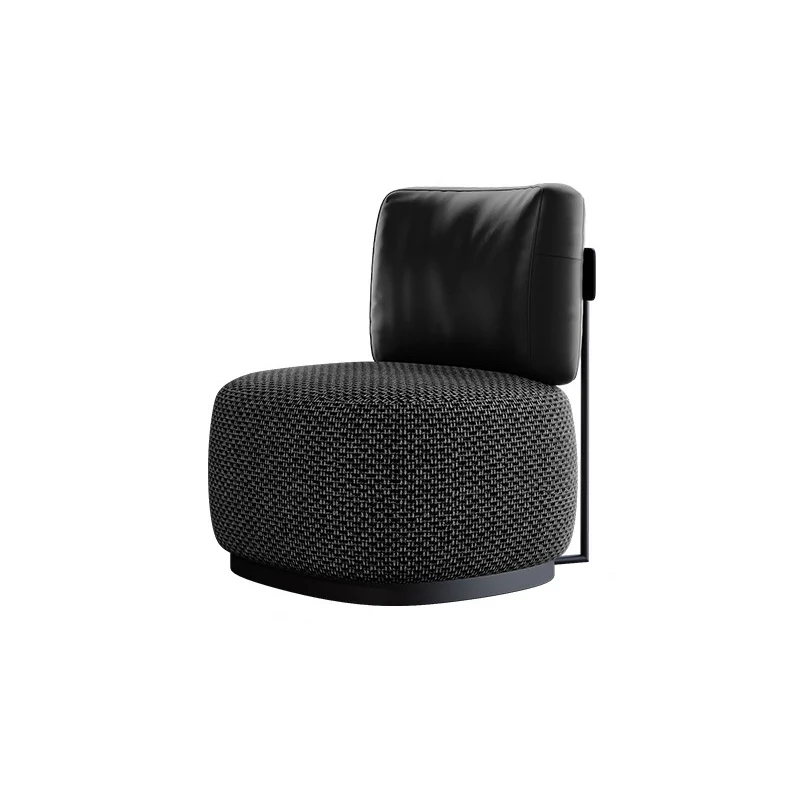 Contemporary Scandinavian Linen PU Leather Carbon Steel Round Square Accent Chair With Backrest For Living Room