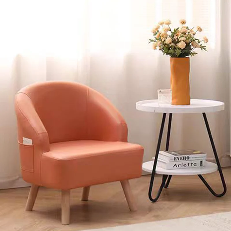 Contemporary Scandinavian Synthetic Fabric Solid Wood Semi-Enclosed Cylindrical Accent Chair With Backrest For Living Room