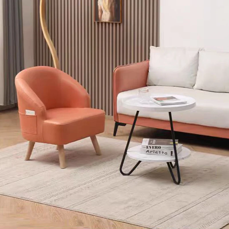 Contemporary Scandinavian Synthetic Fabric Solid Wood Semi-Enclosed Cylindrical Accent Chair With Backrest For Living Room