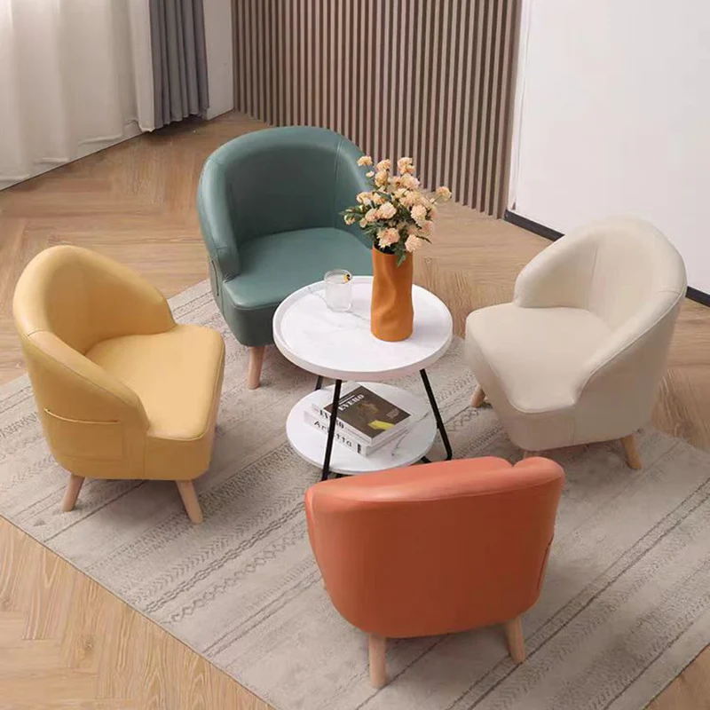 Contemporary Scandinavian Synthetic Fabric Solid Wood Semi-Enclosed Cylindrical Accent Chair With Backrest For Living Room