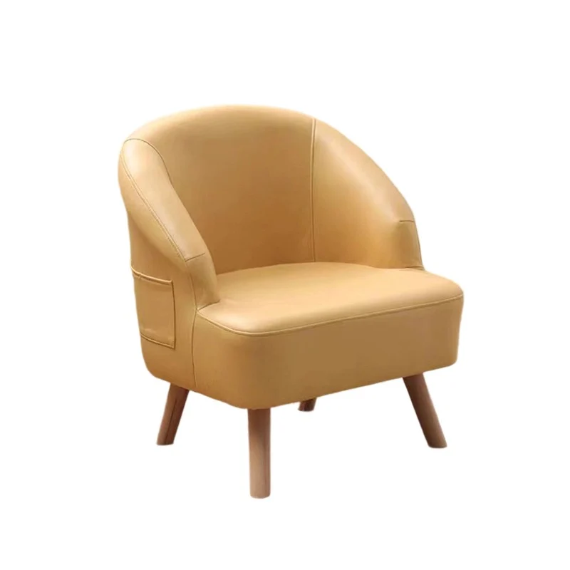 Contemporary Scandinavian Synthetic Fabric Solid Wood Semi-Enclosed Cylindrical Accent Chair With Backrest For Living Room