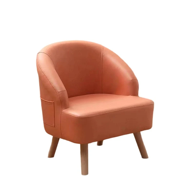 Contemporary Scandinavian Synthetic Fabric Solid Wood Semi-Enclosed Cylindrical Accent Chair With Backrest For Living Room