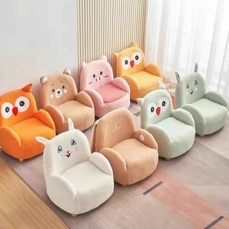 Modern Art Deco Sherpa Fabric Solid Wood Cartoon Animal Rounded Square Accent Chair With Backrest Armrests For Living Room