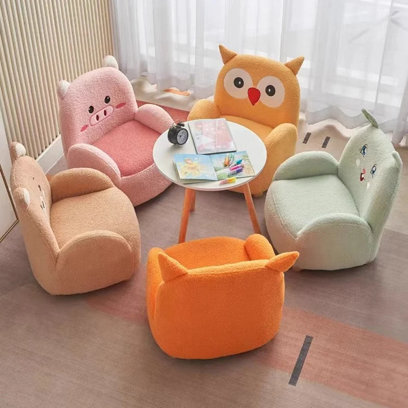 Modern Art Deco Sherpa Fabric Solid Wood Cartoon Animal Rounded Square Accent Chair With Backrest Armrests For Living Room