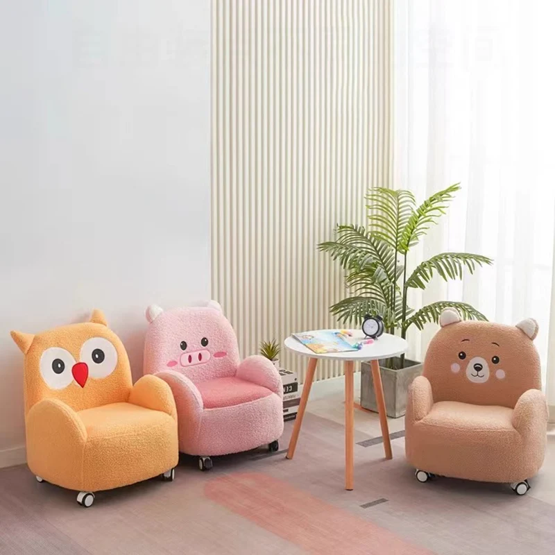 Modern Art Deco Sherpa Fabric Solid Wood Cartoon Animal Rounded Square Accent Chair With Backrest Armrests For Living Room
