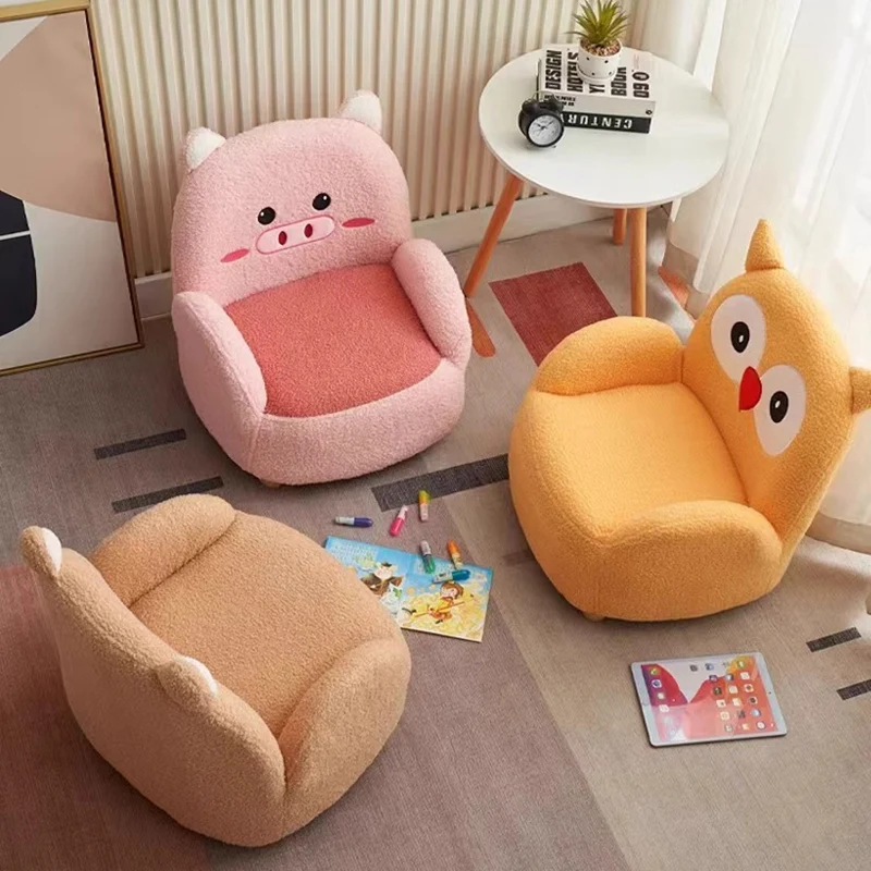 Modern Art Deco Sherpa Fabric Solid Wood Cartoon Animal Rounded Square Accent Chair With Backrest Armrests For Living Room