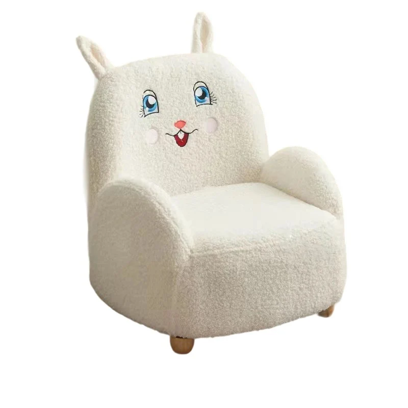 Modern Art Deco Sherpa Fabric Solid Wood Cartoon Animal Rounded Square Accent Chair With Backrest Armrests For Living Room