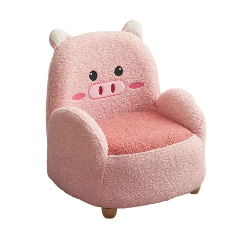 Modern Art Deco Sherpa Fabric Solid Wood Cartoon Animal Rounded Square Accent Chair With Backrest Armrests For Living Room