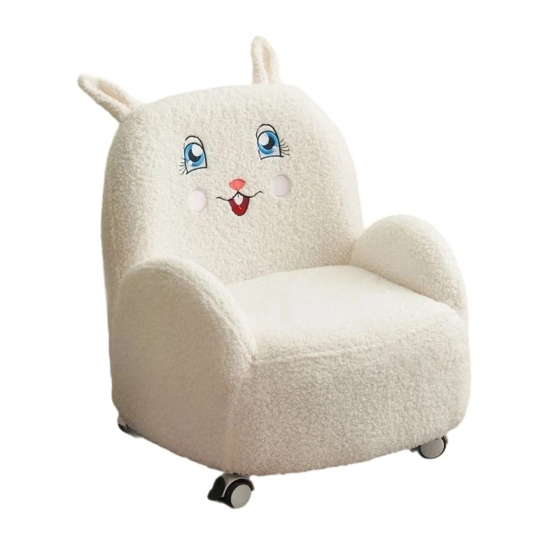 Modern Art Deco Sherpa Fabric Solid Wood Cartoon Animal Rounded Square Accent Chair With Backrest Armrests For Living Room