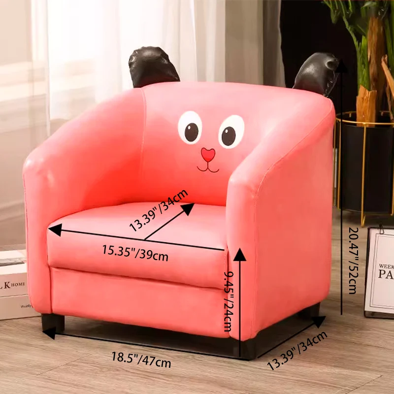 Contemporary Creative Kids Faux Oil-Waxed Leather Plywood Cartoon Animal Shaped Accent Chair Backrest Armrest For Living Room