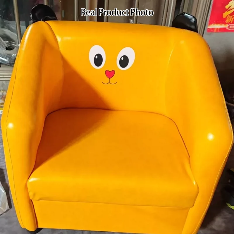 Contemporary Creative Kids Faux Oil-Waxed Leather Plywood Cartoon Animal Shaped Accent Chair Backrest Armrest For Living Room